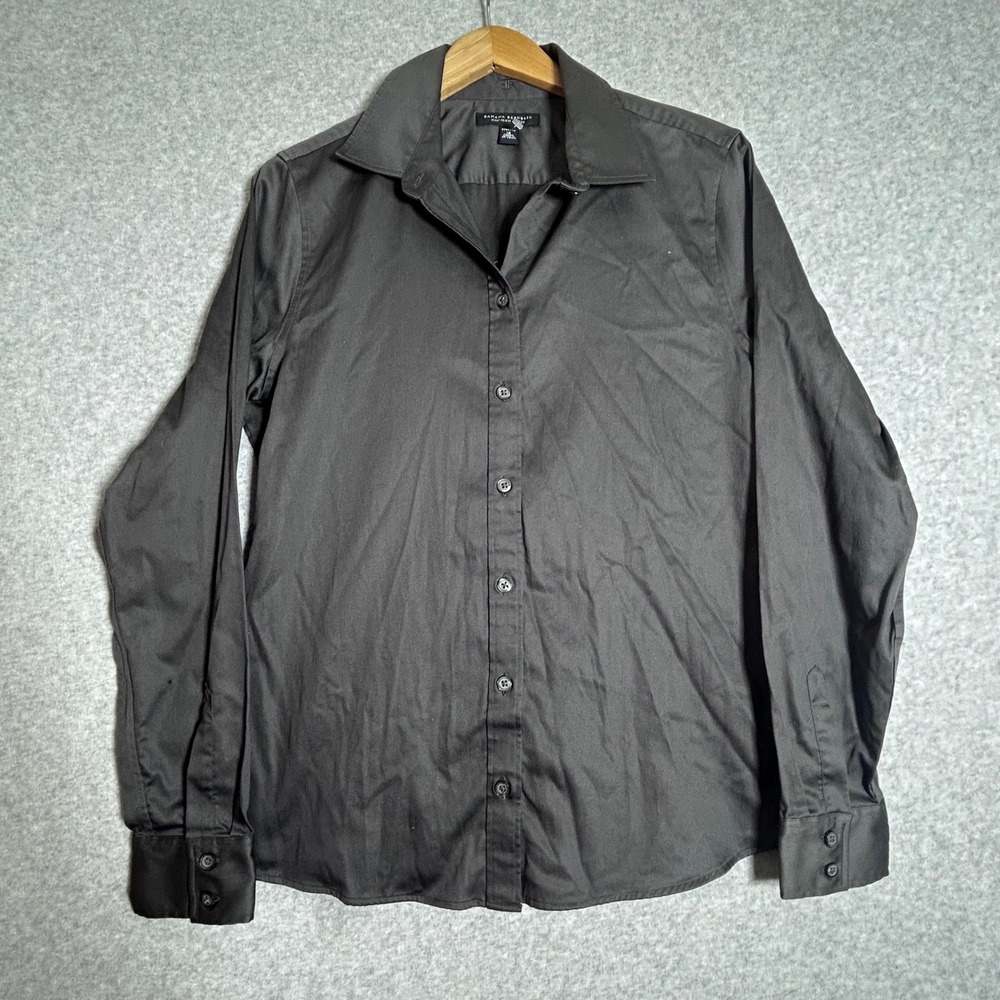 Banana Republic Shirt Womens 14 Grey Non-Iron Fitted Stretch Dark Academia